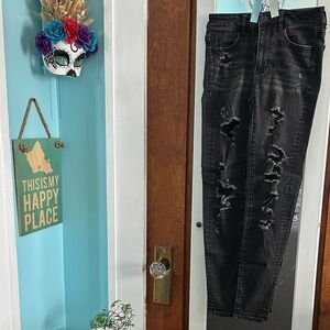 American Eagle Outfitters Black Distressed Jeggings